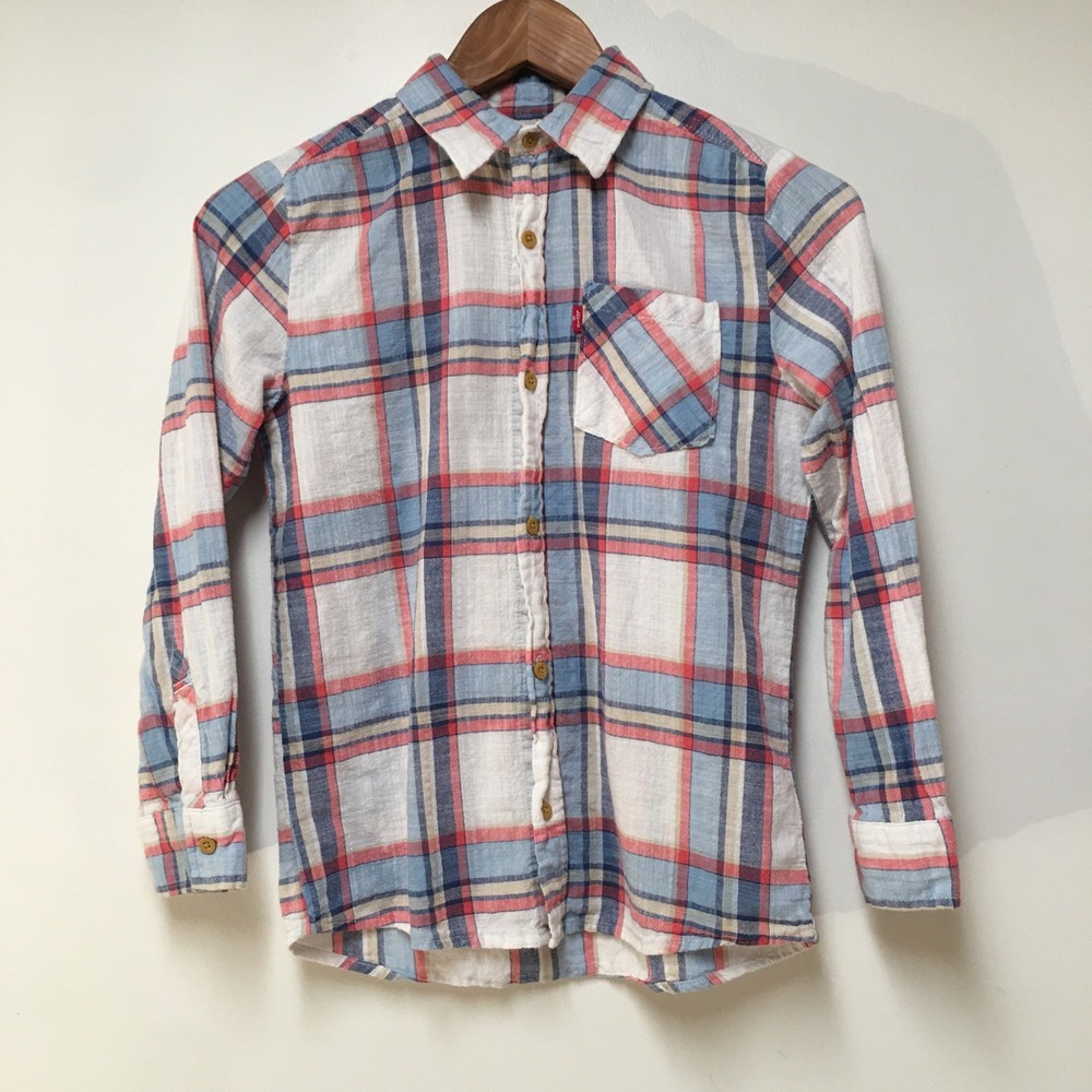 Levi's Boys 10/12 Shirt Multicolored Button‎ Up Gauze Long Sleeve Cotton Western